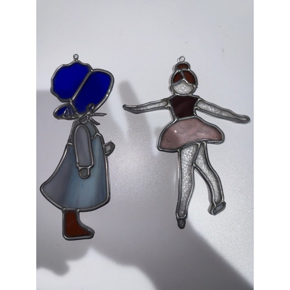 3 Vintage Stained Glass Suncatchers, Ornament for window- 2‎ Girls Dancer